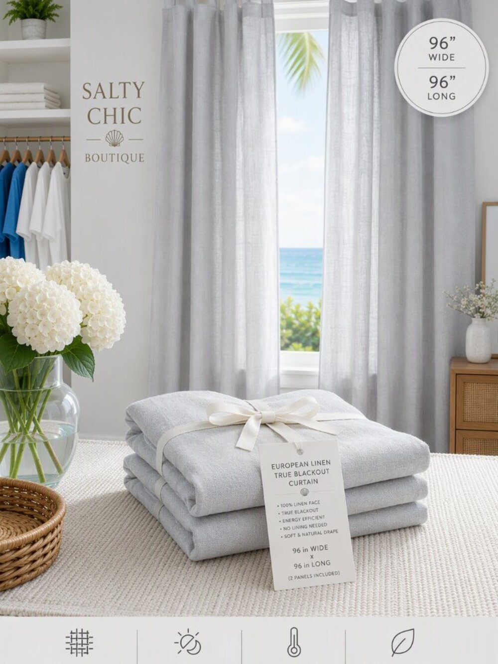 Quince European Luxe Linen  Curtain Panel Cloud 96x84  (1 panel)